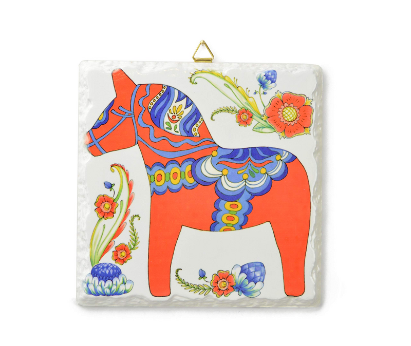 Red Dala Horse Ceramic Deluxe Plaque