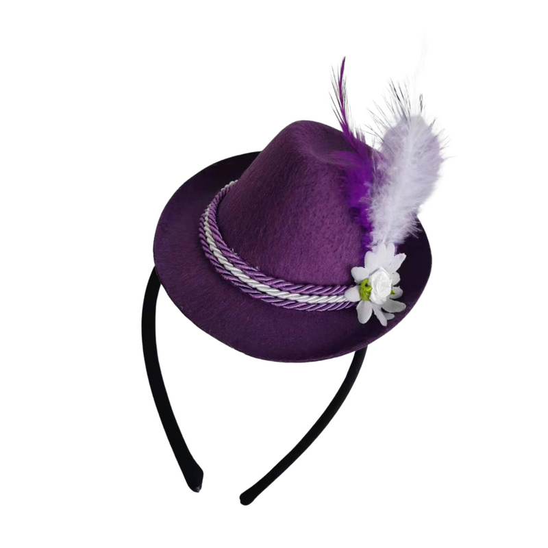 Oktoberfest German Costume Accessory Mini Purple Fedora Felt Hat Headband