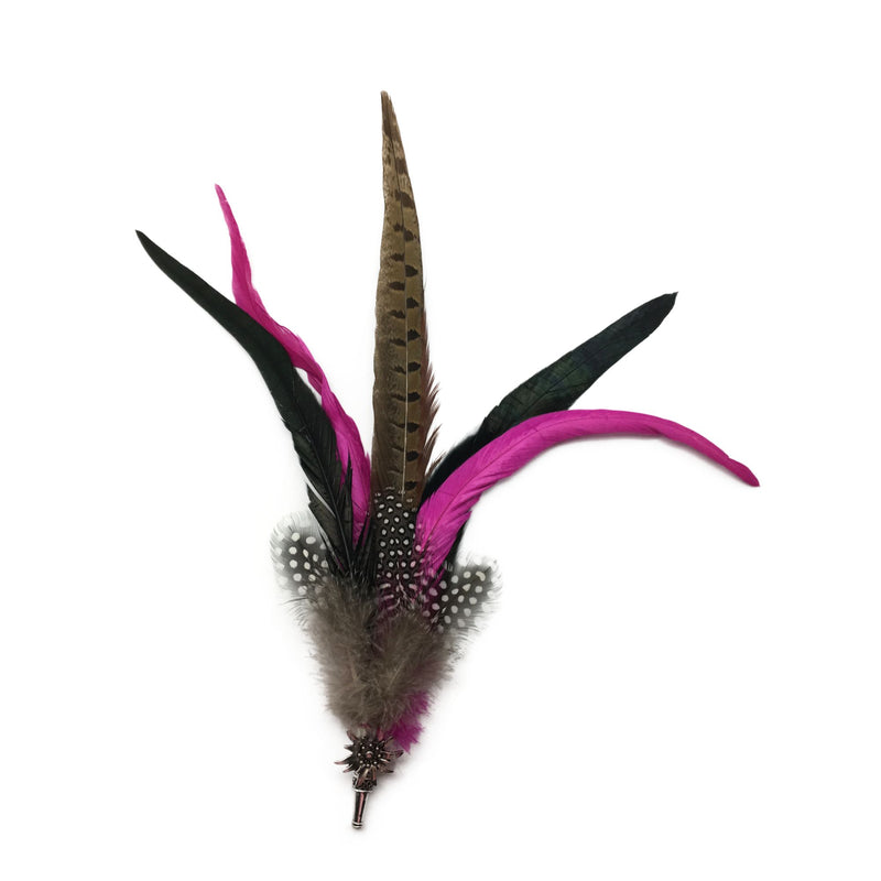 Purple & Brown Oktoberfest Hat Feather Edelweiss Medallion Pin