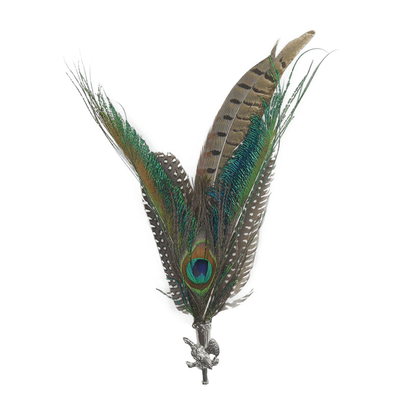 Peacock & Pheasant Feathers with Pheasant Hunter Medallion Hat Pin