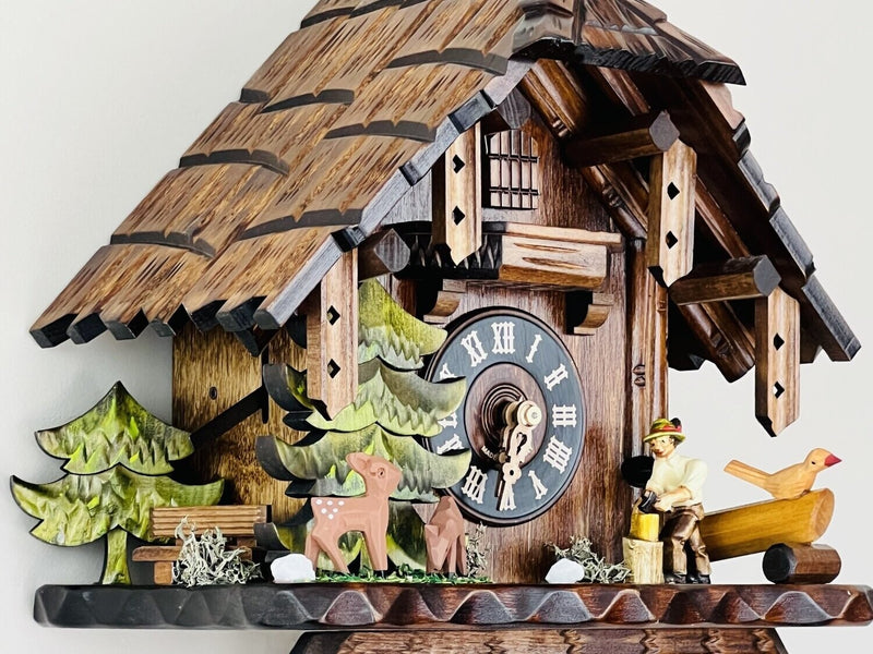 Eight Day Cuckoo Clock Cottage - Man Chopping Wood