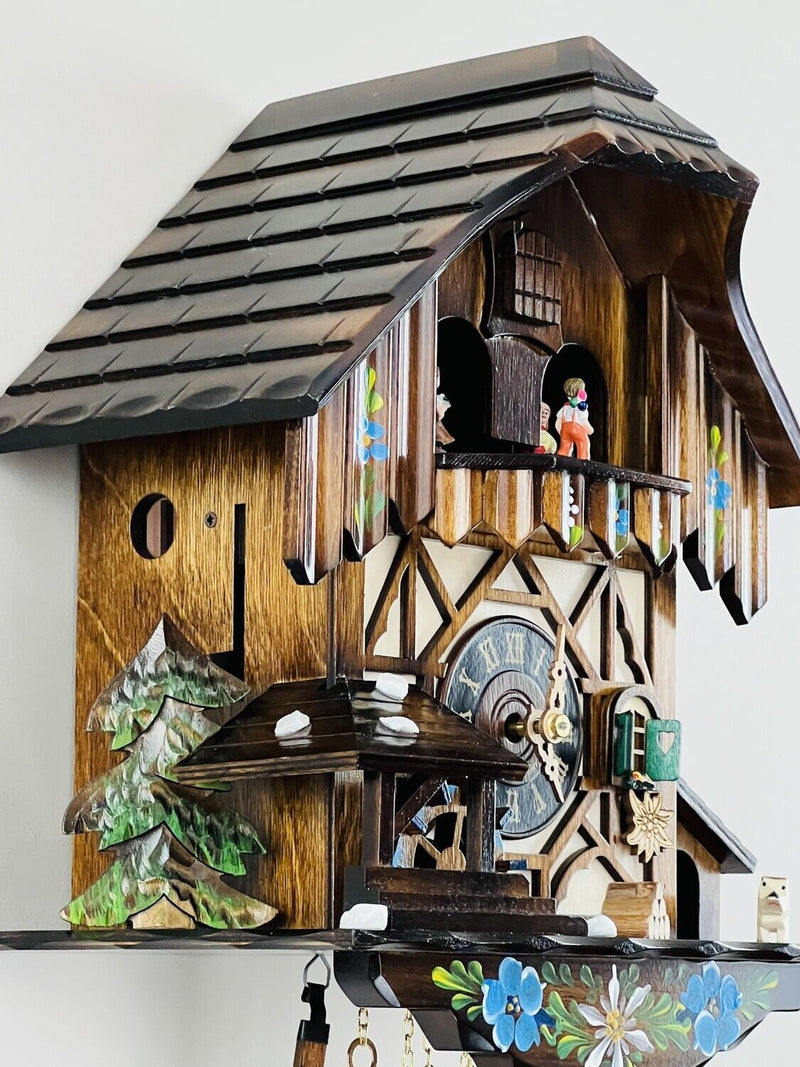 One Day Musical Cuckoo Clock Cottage with Dancers and Moving Waterwheel