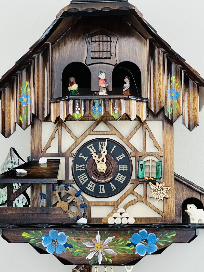 One Day Musical Cuckoo Clock Cottage with Dancers and Moving Waterwheel