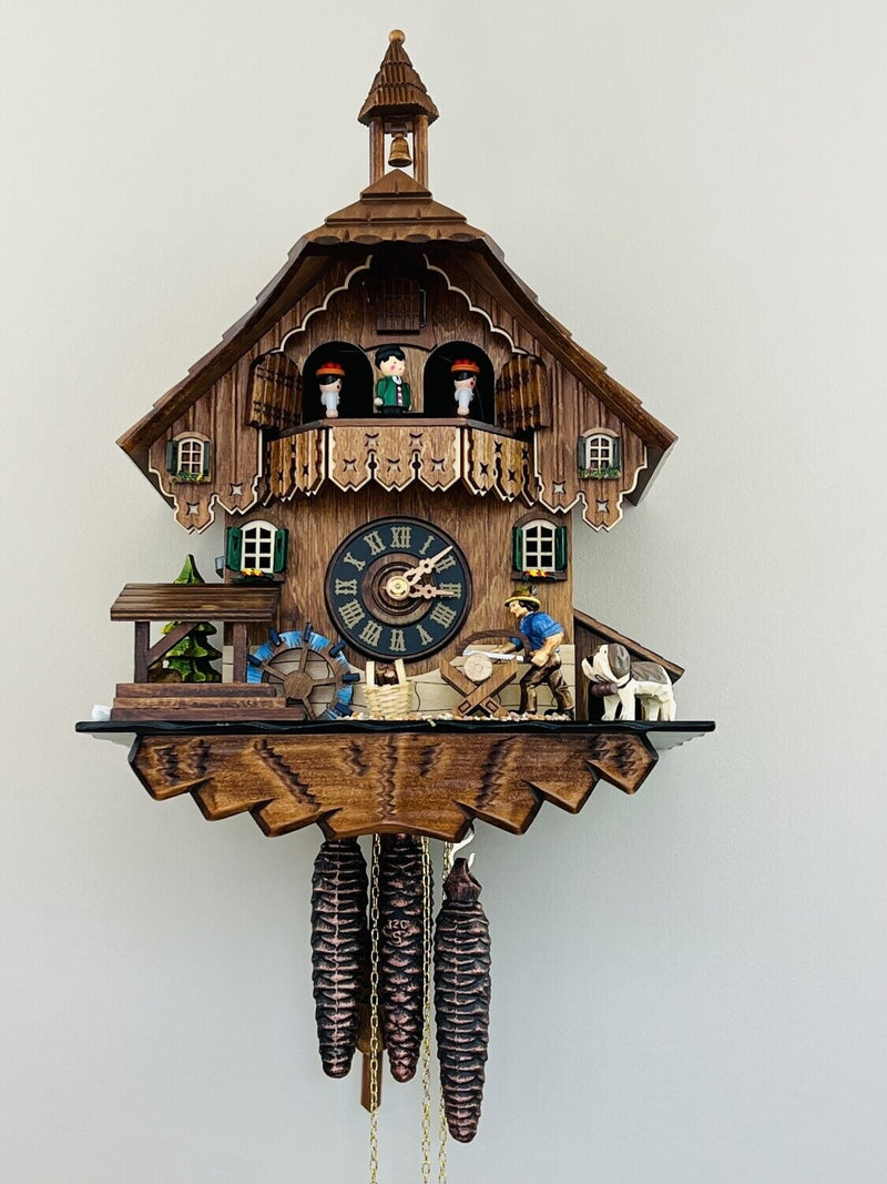 Musical Black Forest Cuckoo Clock With Dancers, Waterwheel, And Beer Drinker - 14 Inches Tall - GermanGiftOutlet.com
 - 58