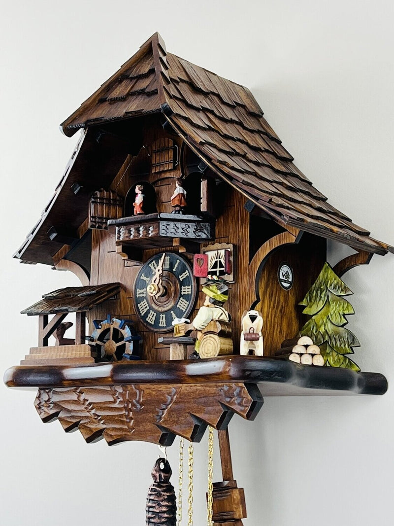 One Day Musical Beer Drinker Cuckoo Clock with Moving Waterwheel and Dancers