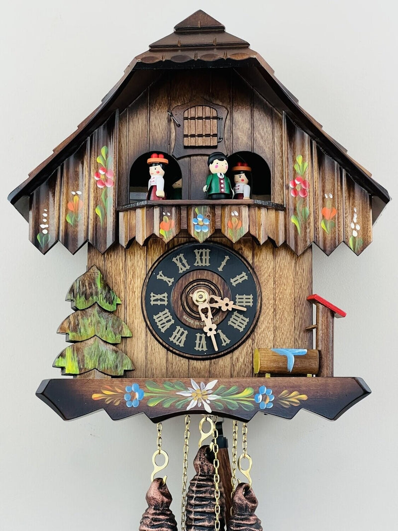 One Day Musical Cuckoo Clock with Hand-painted Flowers and Moving Dancers