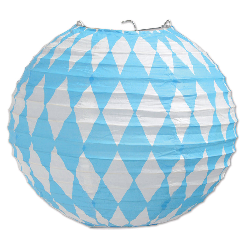 Oktoberfest Blue and White Paper Lanterns 9 ½ inches - 9-1/2-Inch, Blue/White, Hanging Decorations, Oktoberfest, PS- Oktoberfest Decorations, PS- Oktoberfest Essentials-All OKT Items, PS- Oktoberfest Hanging Decor, PS-Party Supplies