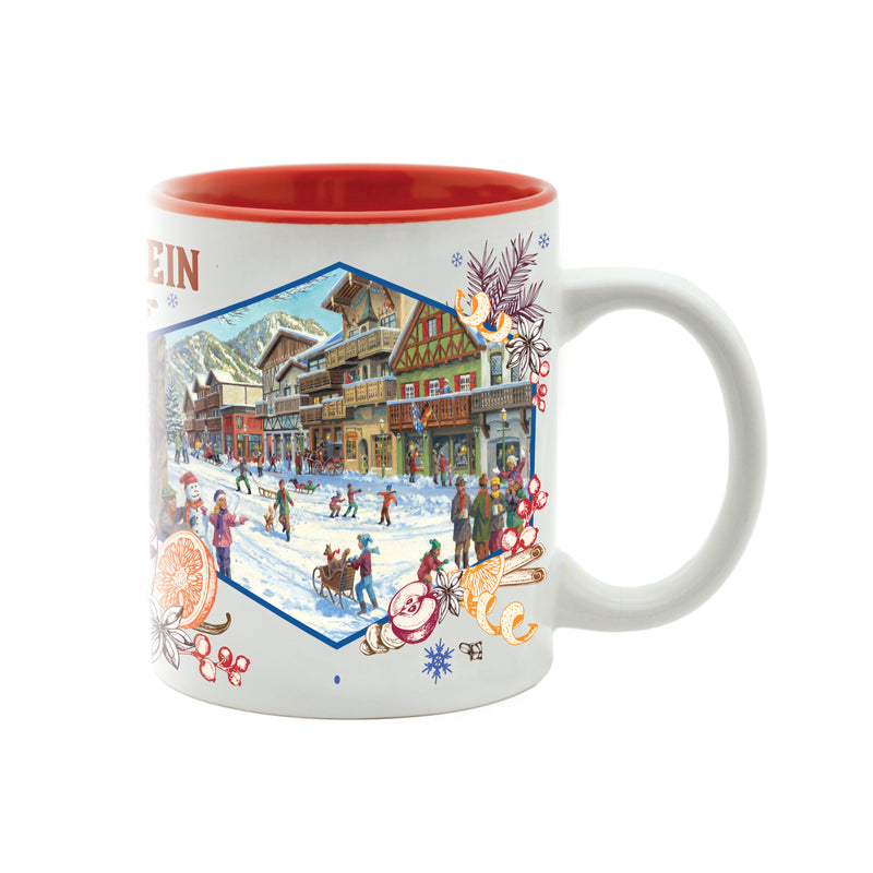 Charming Gluhwein Ceramic Mug German Village Winter Street Scene | 12 ounce