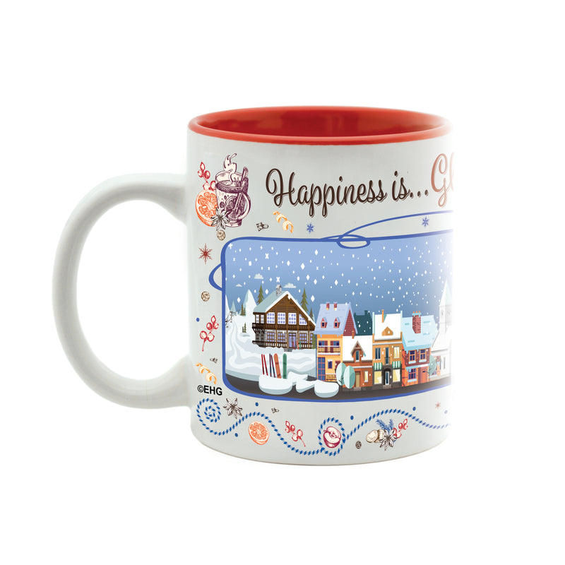 Charming Gluhwein Ceramic Mug German Winter Village Winter Scene | 12 ounce