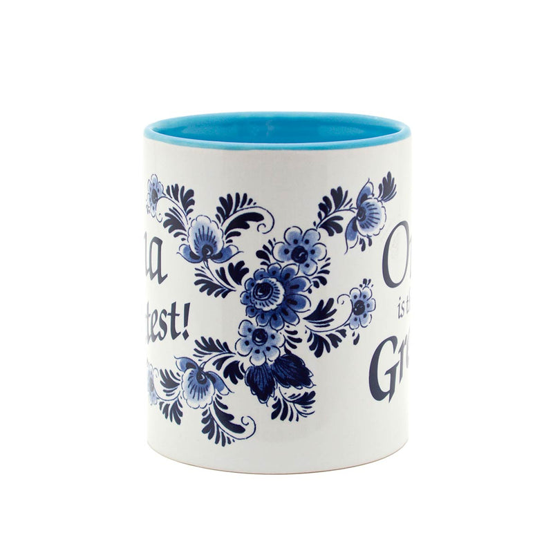 "Oma is the Greatest" German Blue Ceramic Coffee Mug