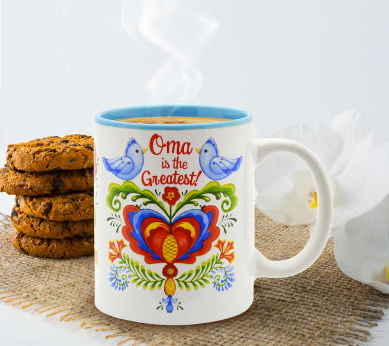 "Oma is the Greatest" Bird Design Ceramic Coffee Cup