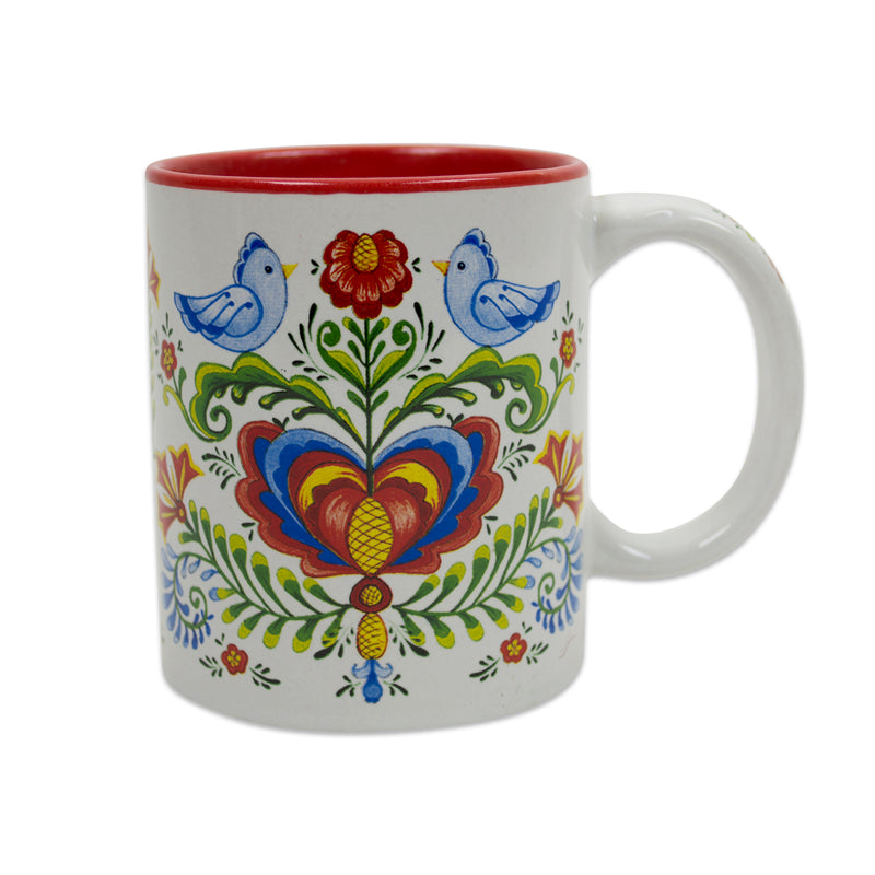 Elegant Rosemaling & Lovebirds Ceramic Coffee Mug
