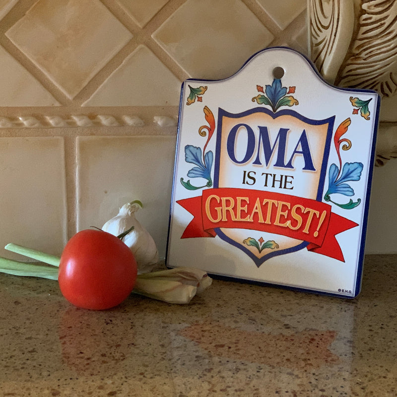 Oma is the greatest Ceramic Cheeseboard with Cork Backing: Oma