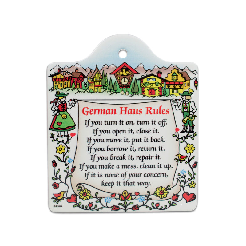 Cork Backed Ceramic Cheeseboard: German Haus Rules