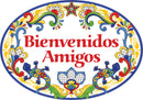 "Bienvenidos Amigos" Traditional Artwork Welcome Friends Ceramic 11x8 inches Spanish Front Door Sign with Gecko's Yellow Motif