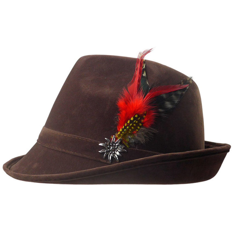 "German Hunter" Brown Hat Fedora And Edelweiss & Feather