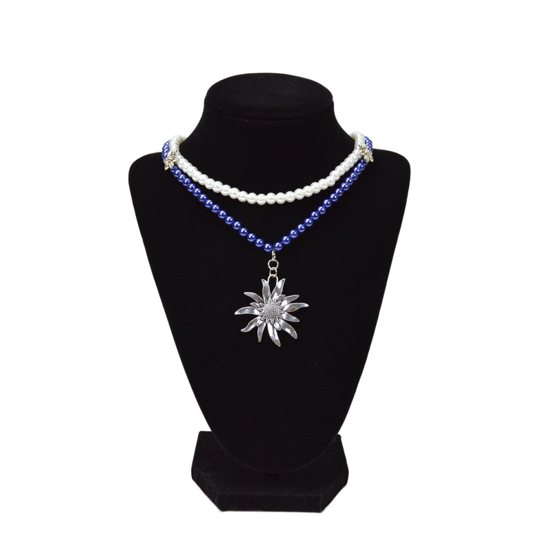 Blue and White Pearl Edelweiss Necklace Jewelry