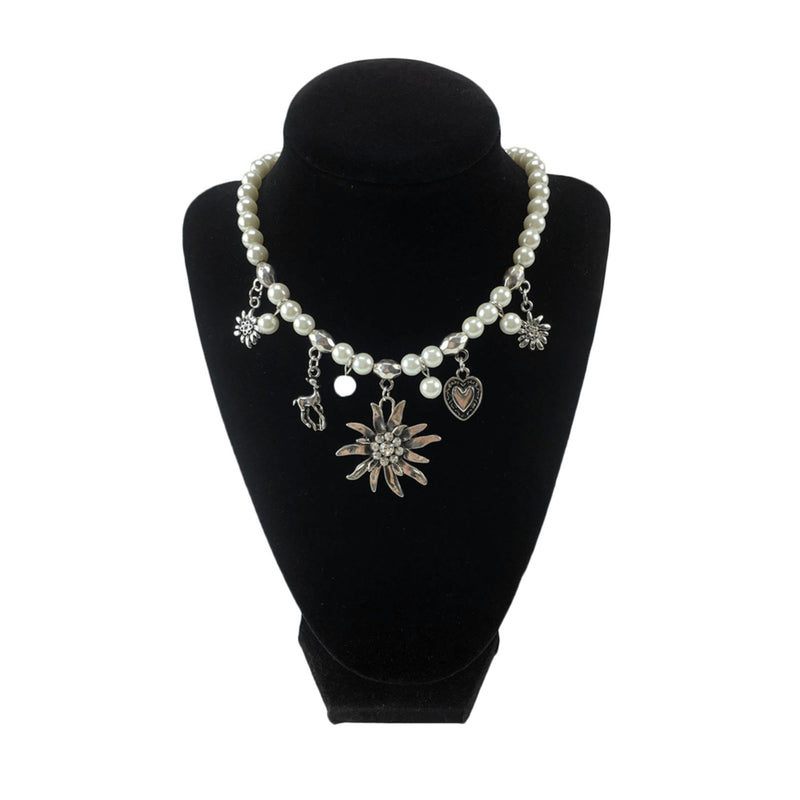 Edelweiss and Pearls Necklace Oktoberfest Jewelry