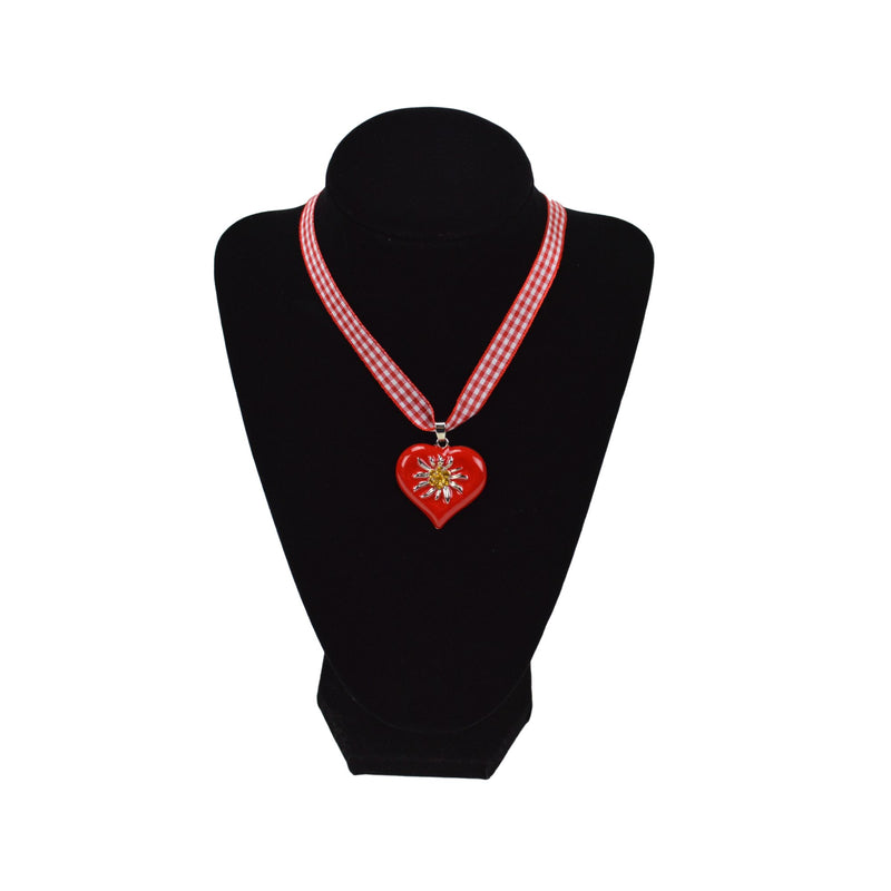 Edelweiss Red Heart Necklace Oktoberfest Jewelry