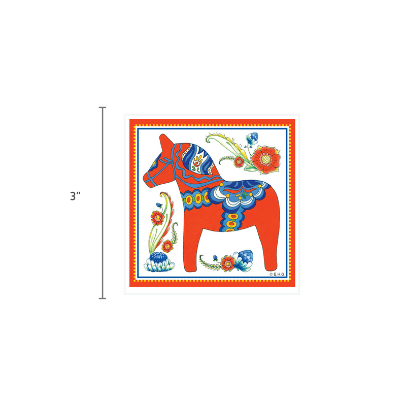 Dala Horse Decorative Kitchen Magnet Tile Red