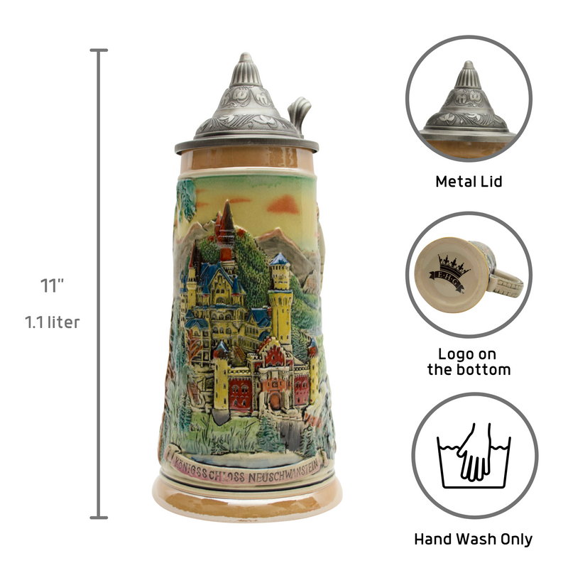 Ludwig's Castle Mountain Scene Engraved Beer Stein with Metal Lid