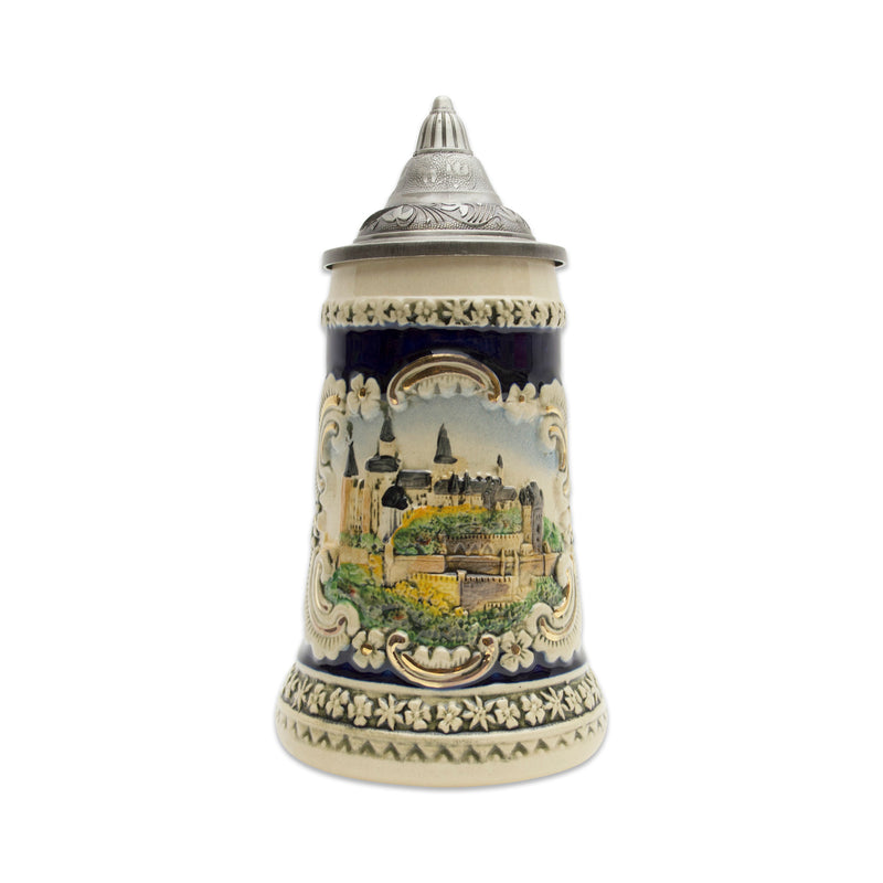 Scenic Bavarian Castle Engraved Beer Stein with Metal Lid