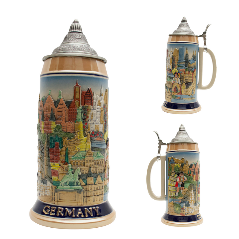 Landmarks Across Germany 1L Colorful Lidded German beer Stein