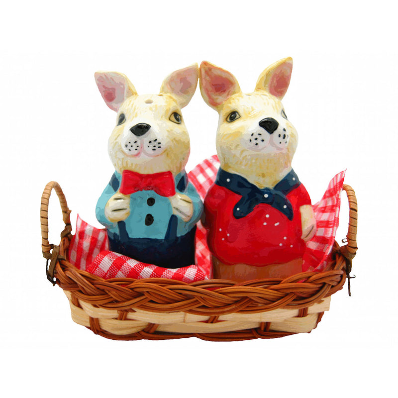 Animal Salt & Pepper Shakers Rabbits Basket