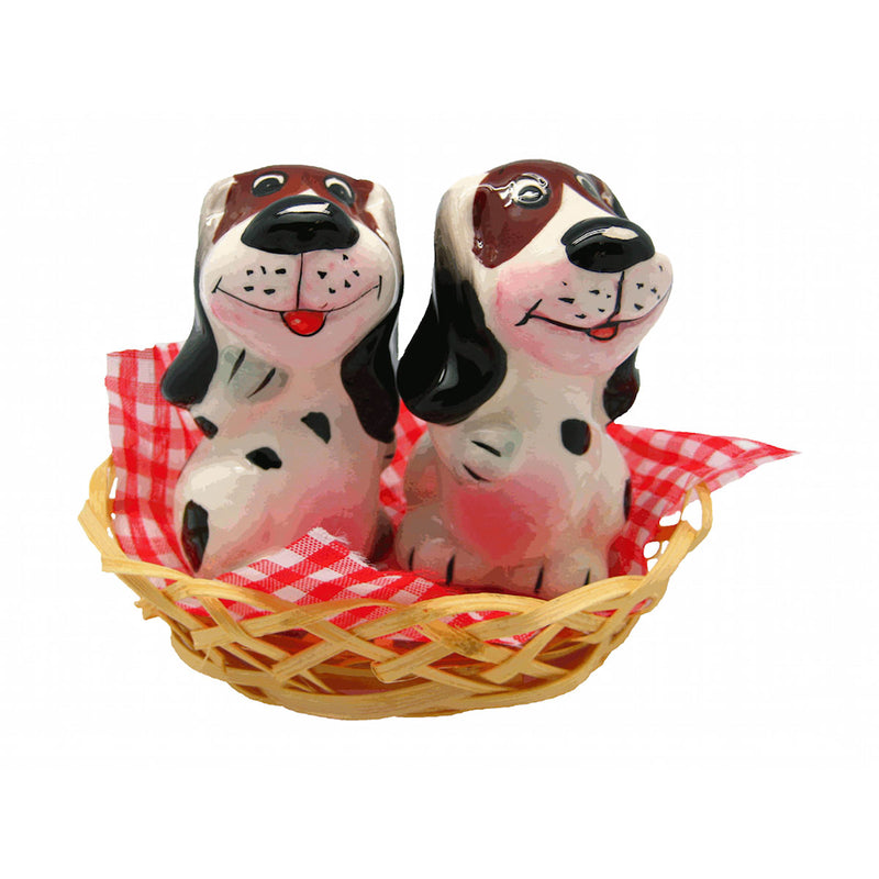 Animal Salt & Pepper Shakers Dogs Basket