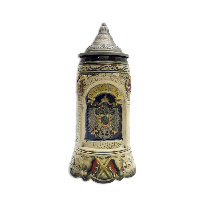 Scenic Deutschland Engraved Collectible German Beer Stein with Engraved Metal Lid
