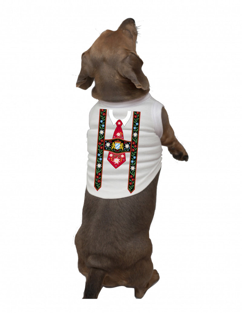 German Dog T Shirt: Lederhosen - Apparel- Costumes - German - Mens, Apparel- T Shirts, Apparel-Costumes, Apparel-Dogs, Apparel-Shirt-German, German, Germany, L, M, Size, Top-GRMN-B, White