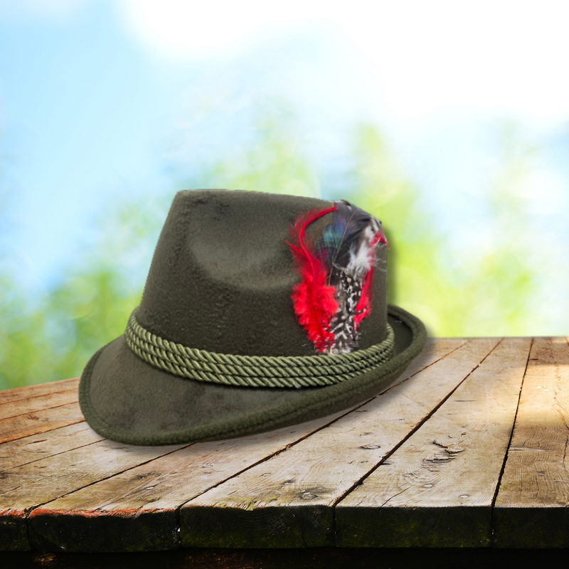 German Brown Fedora Oktoberfest Felt Hat with Feather