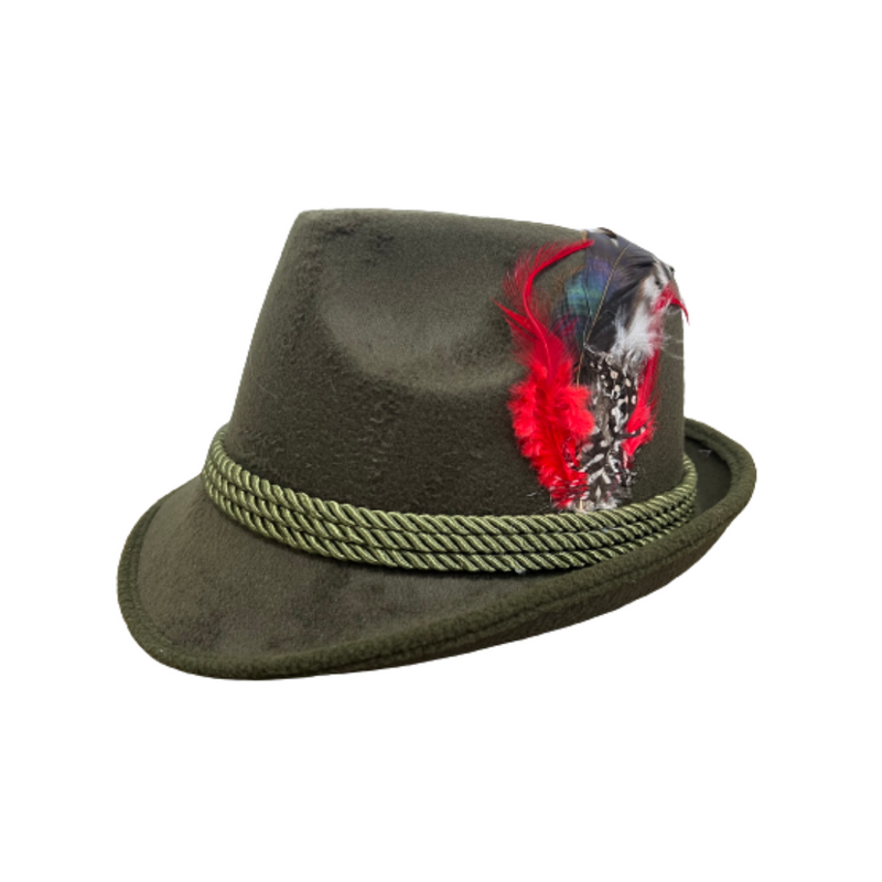 German Brown Fedora Oktoberfest Felt Hat with Feather