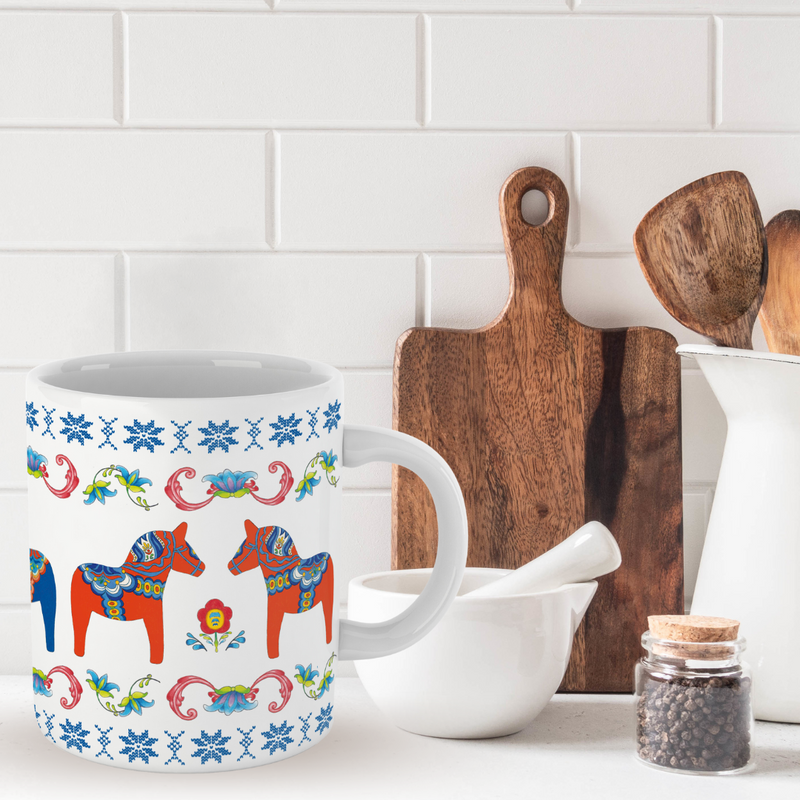 Dala Horse Rosemaling Design Ceramic Coffee Cup