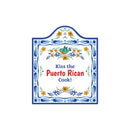 "Kiss the Puerto Rican Cook" Spanish Gift Idea Latino Regalo Ceramic Cheeseboard Decorative 7.5" Trivet Bird Motif with Cork Backing - Blue