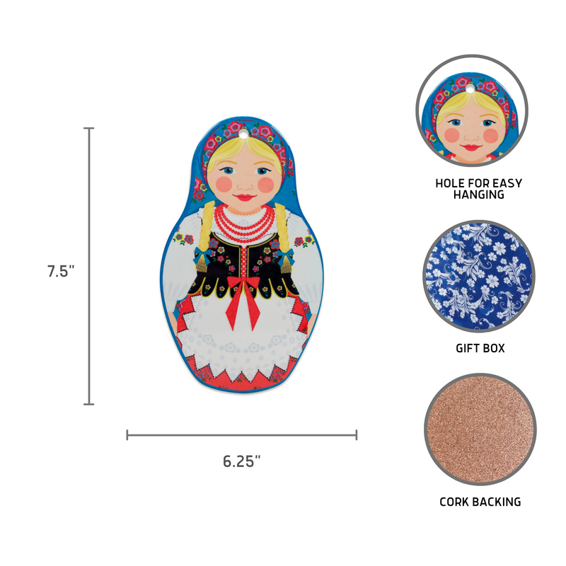 Nesting Doll with Blue Scarf Decorative Kitchen Trivet