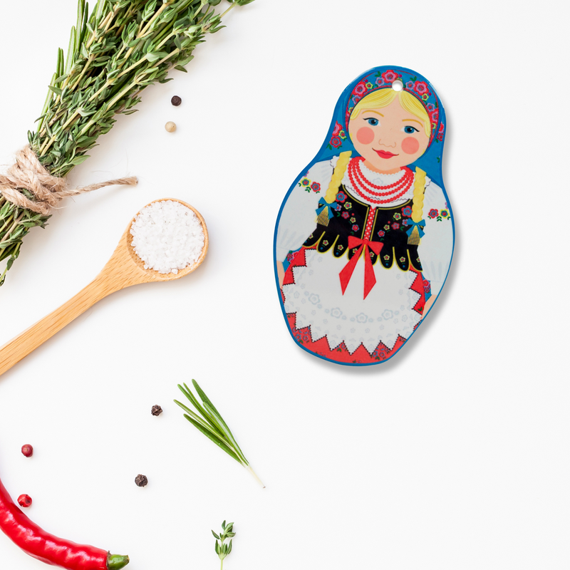 Nesting Doll with Blue Scarf Decorative Kitchen Trivet