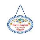 "Bienvenidos a la Casa de Abuela" Latino Traditional Artwork, Ceramic 8.75x6 inches Spanish Front Door Sign with Raised Relief Artwork, Latino Home Decoration & Regalos