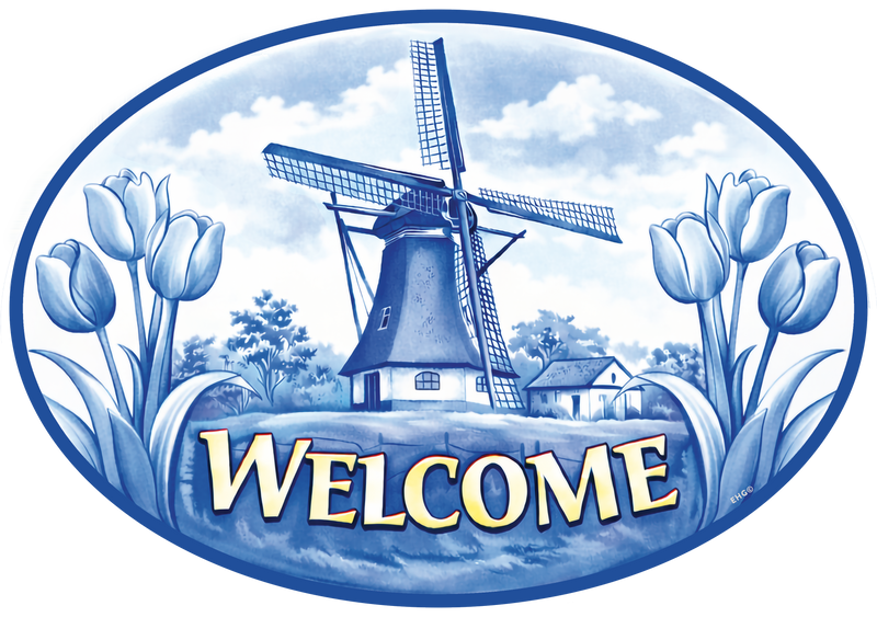 Dutch Welcome Door Sign with Delft Windmill Design Ceramƒ??