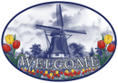 Dutch Welcome with Windmill & Tulips Ceramic 8.5x6 inches Ceramic Door Sign with Raised Relief Artwork, 8.5 x 6 in
