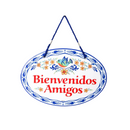 "Bienvenidos Amigos" Latino Traditional Artwork, Ceramic 8.75x6 inches Spanish Front Door Sign with Traditional Latino Raised Relief Artwork, Latino Home Decoration & Regalos