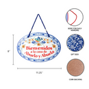 "Bienvenidos a la Casa de Abuelo y Abuela" Latino Traditional Artwork, Ceramic 8.75x6 inches Spanish Front Door Sign with Raised Relief Artwork, Latino Home Decoration & Regalos