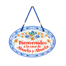 "Bienvenidos a la Casa de Abuelo y Abuela" Latino Traditional Artwork, Ceramic 8.75x6 inches Spanish Front Door Sign with Raised Relief Artwork, Latino Home Decoration & Regalos