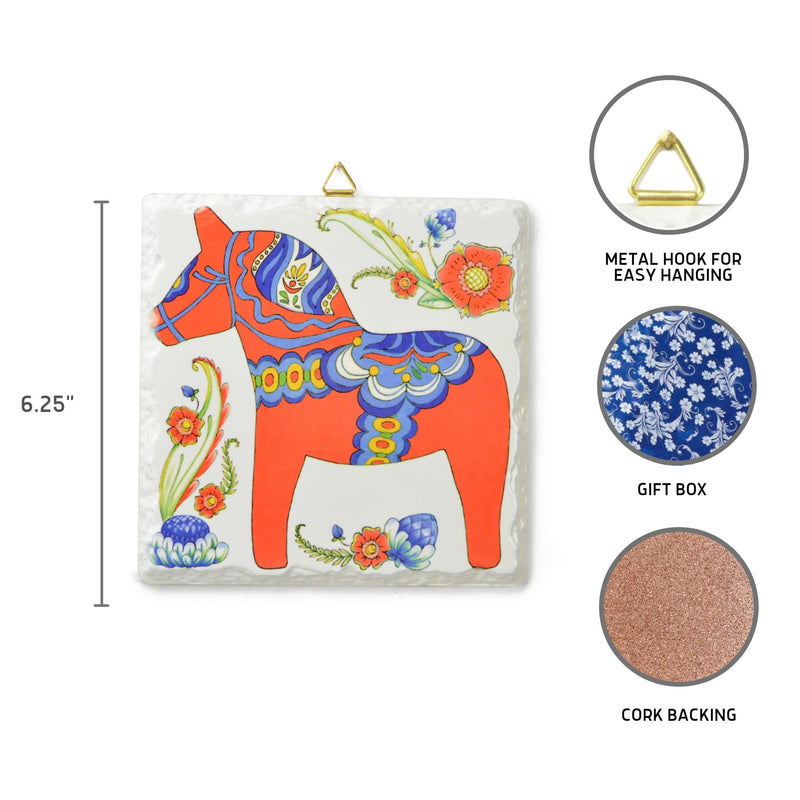 Red Dala Horse Ceramic Deluxe Plaque