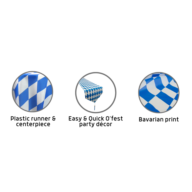 Printed Blue and White Oktoberfest Decorations Table Runner 11" x 6'