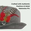"German Hunter" Gray Hat Fedora And Edelweiss & Feather