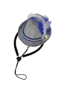 Mini Oktoberfest Costume Party Hat w/ Blue Trim with Strap for Fitting on Dog