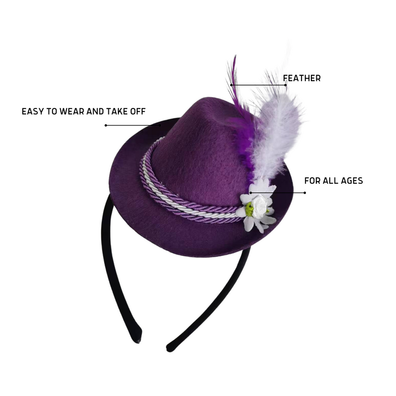 Oktoberfest German Costume Accessory Mini Purple Fedora Felt Hat Headb