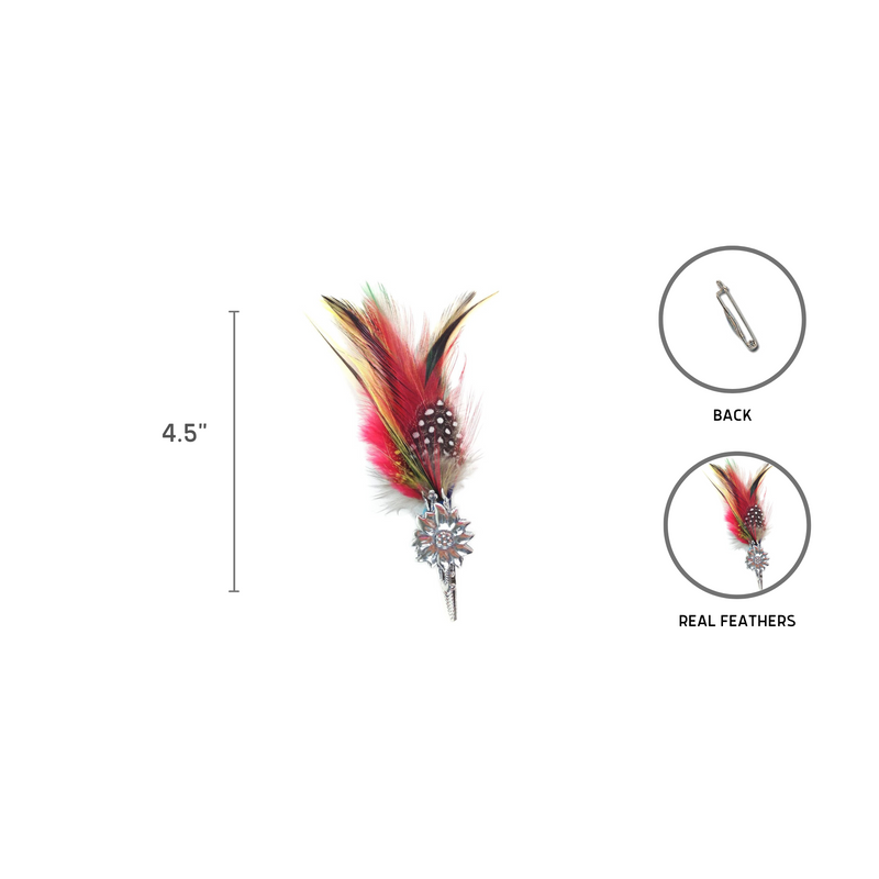 Edelweiss & Colorful Feather German Hat Pin