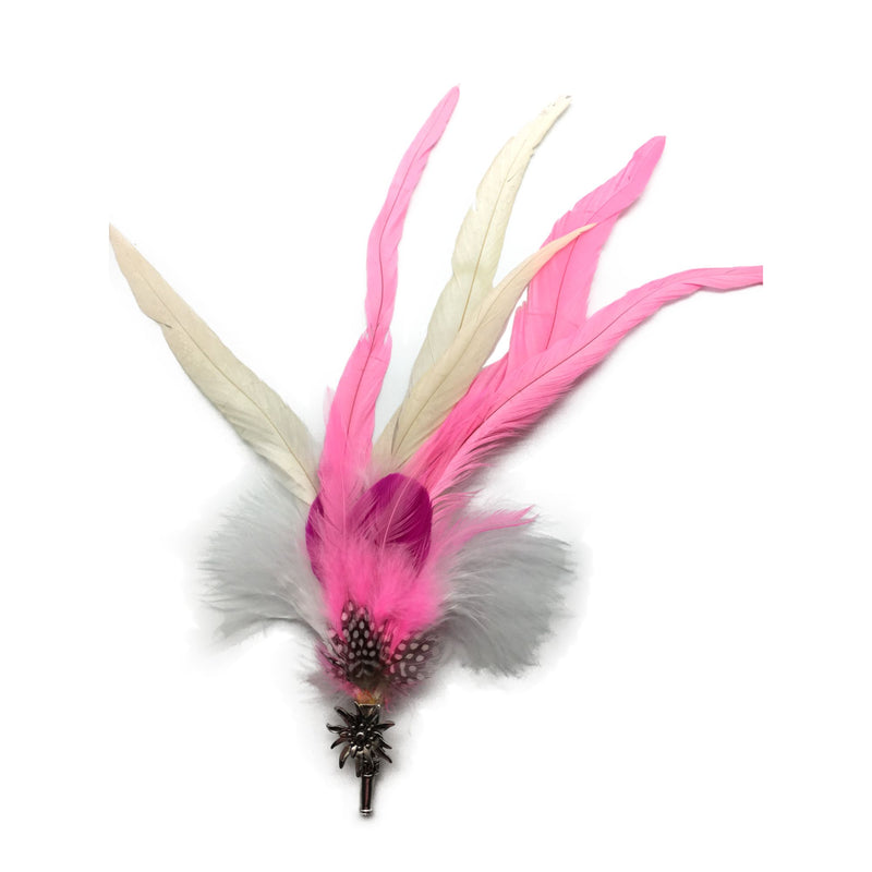 Pink & White Oktoberfest Hat Feather Edelweiss Medallion